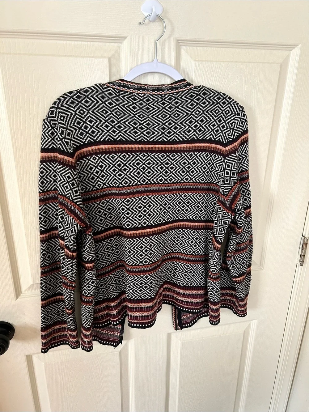 Atmosphere Geometric Knit Open Front Cardigan Size Large Cotton Blend Neutral